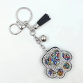 Bunter Strass Blumen Schlüsselanhänger mit schwarzer Quaste und Glocke in Silber - Mehrfarbig