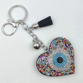 Fashion heart shaped evil eye keychain with rhinestones and black leather tassel charm - Multi-color
