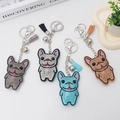 Portachiavi bulldog francese con strass scintillanti, nappa in pelle e campanellino - Colore personalizzabile