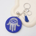 Blue Hamsa Hand rhinestone keychain with tassel and silver metal clip for handbags - Blue