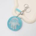 Blue Hamsa hand rhinestone keychain with matching tassel and lobster clasp detail - Lake Blue