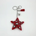 Red leopard print star keychain with crystal rhinestones, tassels and silver bells - Red