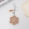 Portachiavi fiore di cristallo con nappa marrone e gancio in argento per borse da donna - Caramello