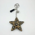 Star-shaped leopard print keychain with velvet rhinestones, leather tassel and lobster clasp - Khaki
