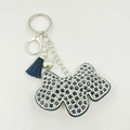 Sparkling rhinestone Scottish Terrier dog keychain with deep blue tassel on silver ring - Black