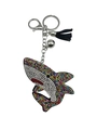 Creative sparkling colorful rhinestone shark keychain with elegant black silk tassel - Multi-color