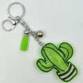 Portachiavi cactus verde con strass luccicanti, campanellino e nappina in fibra verde - Verde