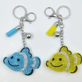 Sparkling tropical fish keychain with rhinestones, leather tassel, and metal bell charms - Other Colors (P0497)