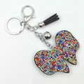 Bowtie rhinestone keychain with colorful crystals, black tassel and silver bell decoration - Multi-color