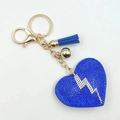 Sparkling blue rhinestone heart keychain with lightning bolt and golden tassel accessory - Royal Blue