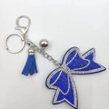 Portachiavi con fiocco di strass blu scuro con nappina in camoscio blu e campanellino - Blu Zaffiro
