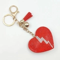 Sparkling red heart rhinestone keychain with lightning bolt motif and leather tassel - Red