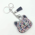 Sparkly bear keychain with colorful rhinestones, grey tassel and silver bell accessory - Multi-color