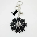 Funkelnder Sonnenblumen Schlüsselanhänger mit schwarzen Strasssteinen und Lederquaste - Schwarze Blume
