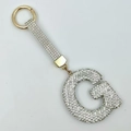 Sparkling crystal encrusted letter G keychain with golden spring ring for bags - Style G