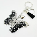 Llavero de mariposa brillante con pedrería de colores y colgante de borla negra fina - Negro