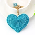 Blue heart-shaped rhinestone keychain with golden chain and tassel accessory - Gold + Lake Blue
