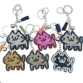 Cute cartoon rhinestone cat keychain set with colorful leather tassels and metal bell charms - Mixed Colors (P0475)