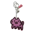 Cute pink rhinestone cat keychain with tassel and silver bell for bags and accessories - Pink