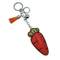 Sparkling rhinestone carrot keychain with orange tassel and silver bell accessory - Orange