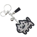 Cute cartoon cat keychain with black and white rhinestones and tassel pendant - White