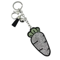 Sparkling crystal carrot keychain with green and white rhinestones and black tassel decor - White