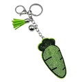 Sparkling rhinestone carrot keychain with green tassel and bell on white background - Light Green