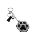 Portachiavi zampa a cartone animato con strass scintillanti e nappina nera decorativa - Bianco