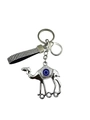 Detailed silver camel keychain with blue evil eye charm and sparkling rhinestone strap - Camel