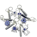 Détails des pendentifs Œil Bleu avec montures en métal argenté et strass scintillants - Personnalisable