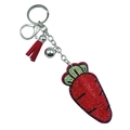 Sparkling rhinestone carrot keychain with red tassel and bell accessory for bag - Red
