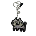 Sparkling crystal cartoon cat keychain with iridescent rhinestones and black tassel fringe - AB Color