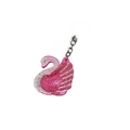 Swan-shaped keychain pendant with pink and white rhinestones on a silver metal chain - Rose Red
