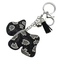 Portachiavi cane leopardato scintillante con strass argentati e ciondolo nappa nera - Nero