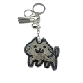 Sparkling rhinestone puppy keychain with grey tassel and silver-tone lobster clasp - Gray