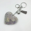 Portachiavi cuore strass arcobaleno con catena argento, campanellino e nappina grigia - Argento + Base Grigia Strass Bianco AB