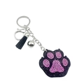 Portachiavi zampa di gatto con strass rosa e neri con nappina e campanellino - Rosa
