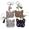 Sparkling rhinestone cat keychains with matching tassels in pink, brown, silver and black - Customizable Color
