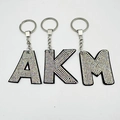 Sparkling crystal rhinestone A-K-M letter keychains with silver metal rings for bags - Customizable Color