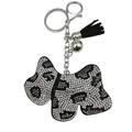 Portachiavi cane con strass bianchi e neri, nappina elegante e chiusura in metallo argento - Bianco