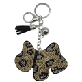 Portachiavi cane leopardato con strass dorati e argentati e nappa nera - Cachi Scuro