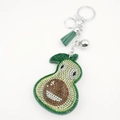 Sparkling crystal avocado keychain with green rhinestone details and leather tassel - Light Yellow