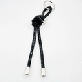 Luxurious black rhinestone knotted keychain with silver metal ring and polished end caps - Black