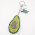 Porte-clés avocat en strass brillants avec pompon en cuir vert et fermoir mousqueton - Jaune