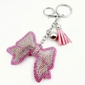 Portachiavi fiocco con strass rosa nappina di cristallo e campanellino per borse - Rosa