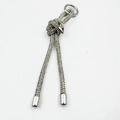 Silver rhinestone phone chain with sparkling metal knots and a polished heart charm - White