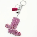 Portachiavi stivale da cowboy rosa con strass, nappa decorativa e campanello argento - Rosa
