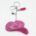 Portachiavi con cappello da cowboy in strass rosa, dettagli in cristallo e nappa in pelle - Rosa
