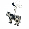 Portachiavi a mucca scintillante con strass bianchi e neri e nappa in pelle nera - Grigio