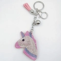 Sparkling pink unicorn keychain with crystal rhinestones, tassels and silver metal ring - Unicorn Head 2